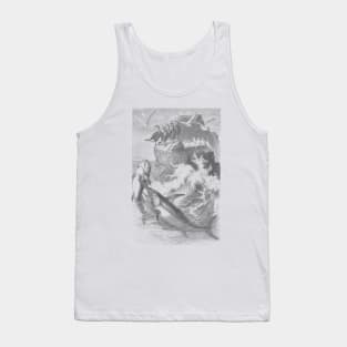 Fishing Scene Vintage Print Tank Top